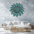 Turquoise Sunflower UV printed aluminum metal wall art for rustic garden patio and farmhouse decor