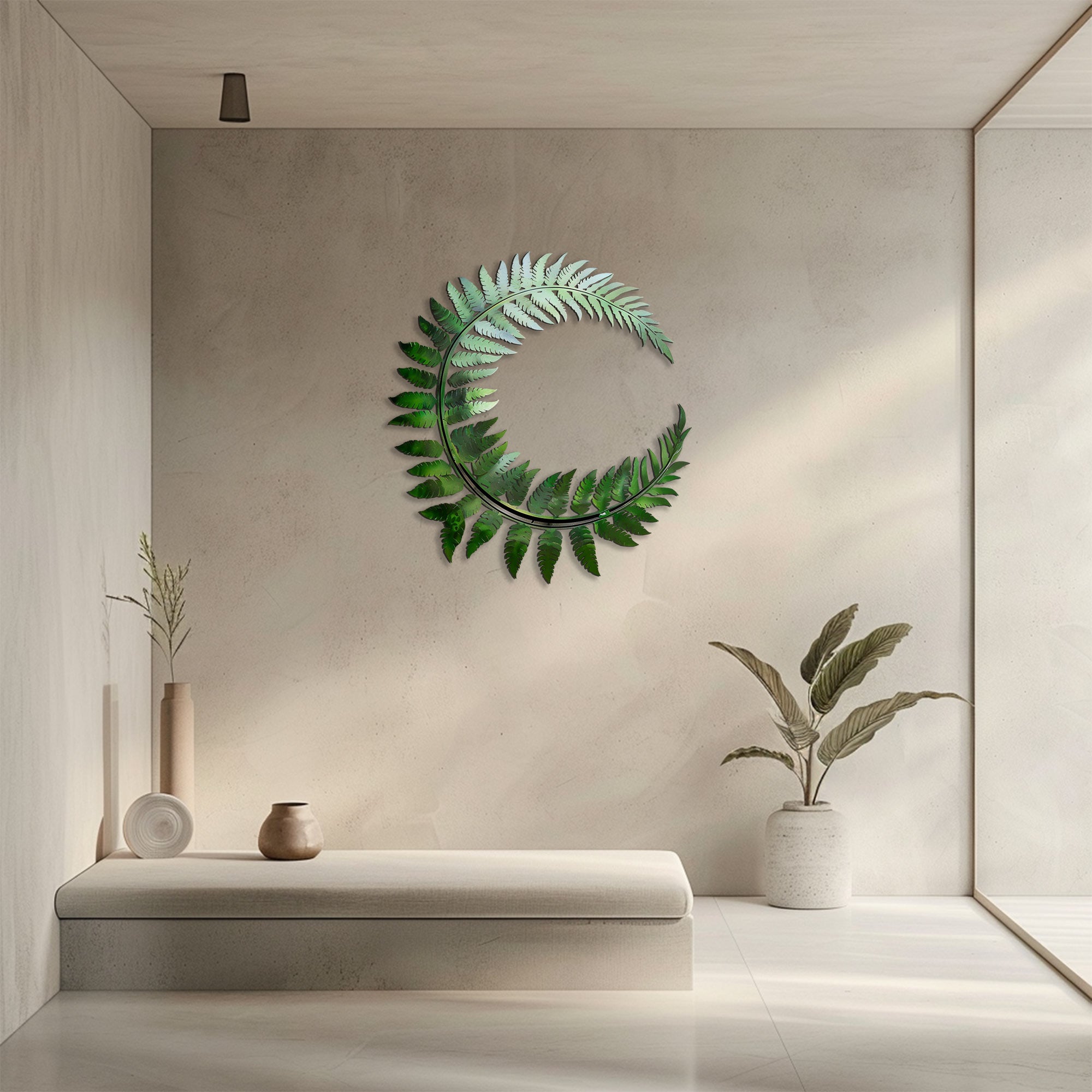 Fern wreath metal wall art botanical tropical decor