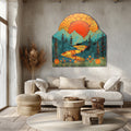 Mountain sunset lake metal wall art rustic landscape decor