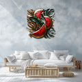 Watermelon aluminum wall decor with tropical foliage and metallic accents for patio styling