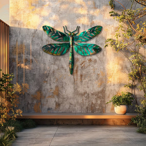 Tropical dragonfly metal wall art with botanical wings aluminum wall decor