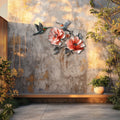 Hummingbird Poppy Flower UV printed aluminum metal wall art for floral living room and patio decor