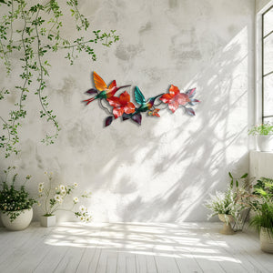 Hummingbird Hibiscus UV printed aluminum metal wall art for tropical living room and patio decor 1