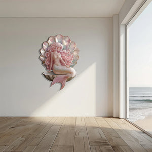 Mermaid Shell UV printed aluminum metal wall art for pastel ocean bedroom nursery and beach house decor 1