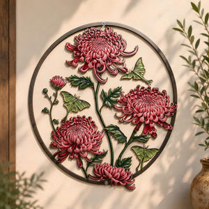 Chrysanthemum butterfly metal wall art floral botanical aluminum wall decor 1