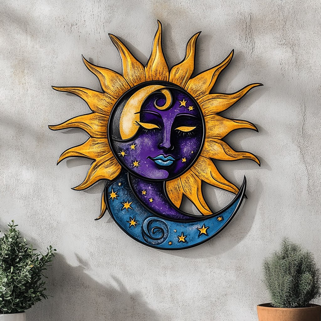 Celestial metal wall art with faux 3D cosmic artwork for spiritual decor 1