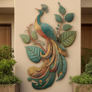 Peacock Leaf UV printed aluminum metal wall art for tropical patio garden and living room decor 2