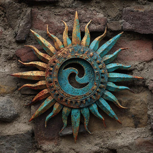 Celestial spiral sun metal wall art rustic southwestern decor 1