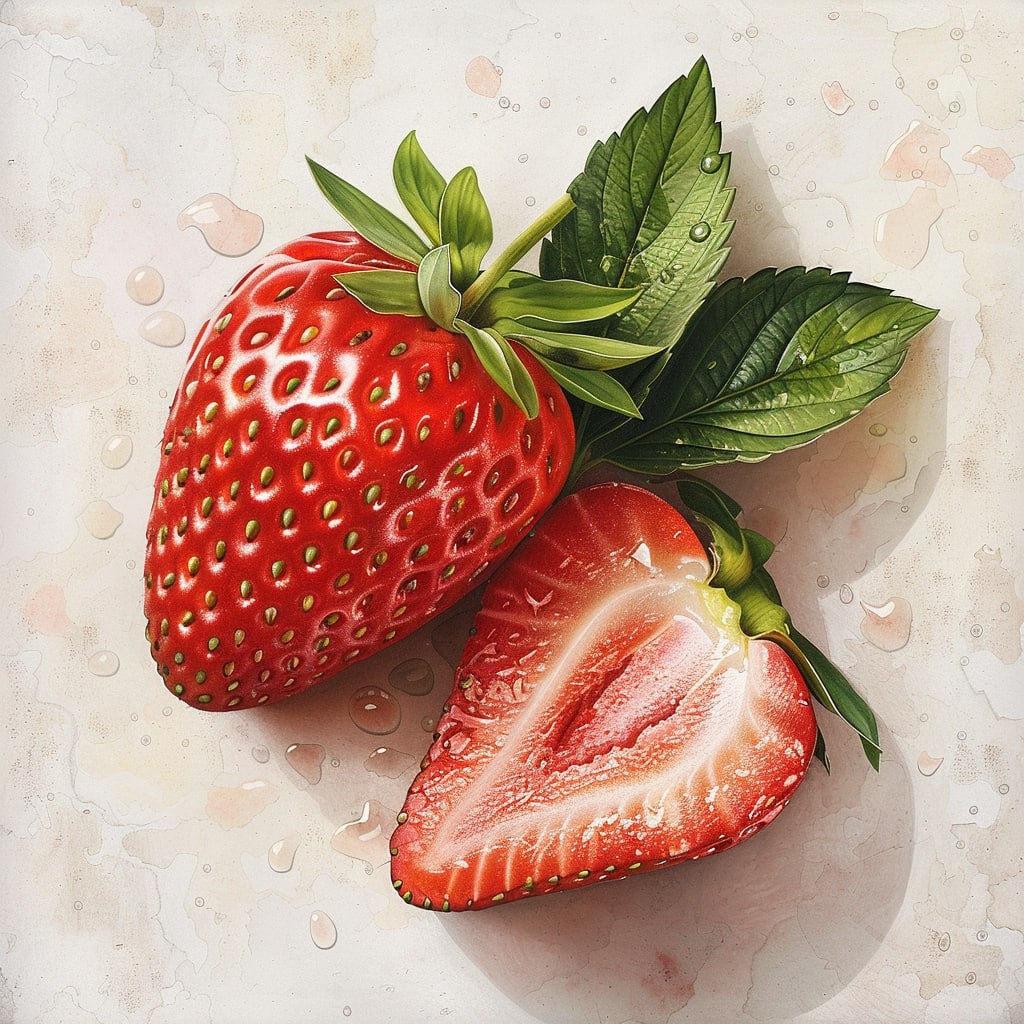 Strawberry botanical metal wall art with ripe fruit and leafy greenery for farmhouse kitchen decor 1