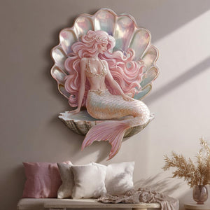 Mermaid Shell UV printed aluminum metal wall art for pastel ocean bedroom nursery and beach house decor 2