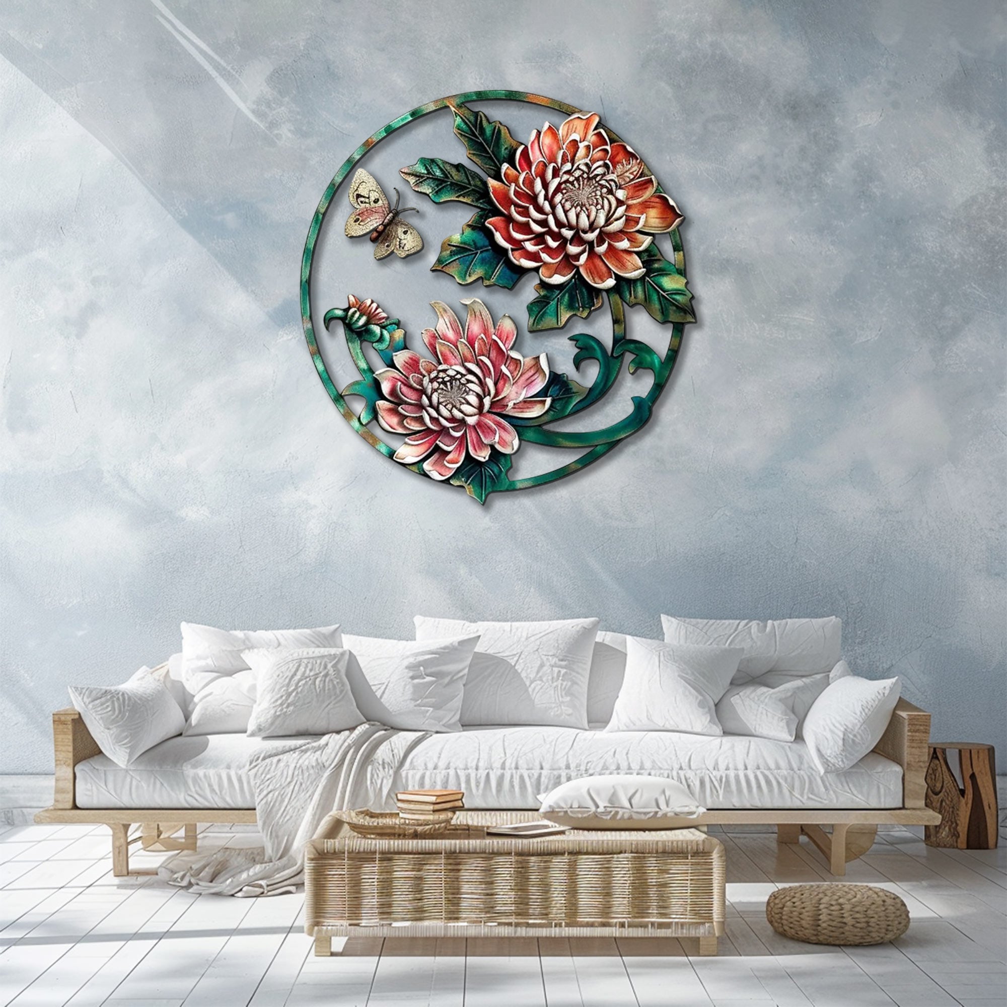 Lotus butterfly metal wall art floral botanical aluminum wall decor 1