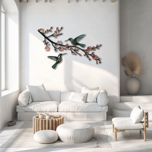 Hummingbird Cherry Blossom UV printed aluminum metal wall art for floral living room and patio decor 2