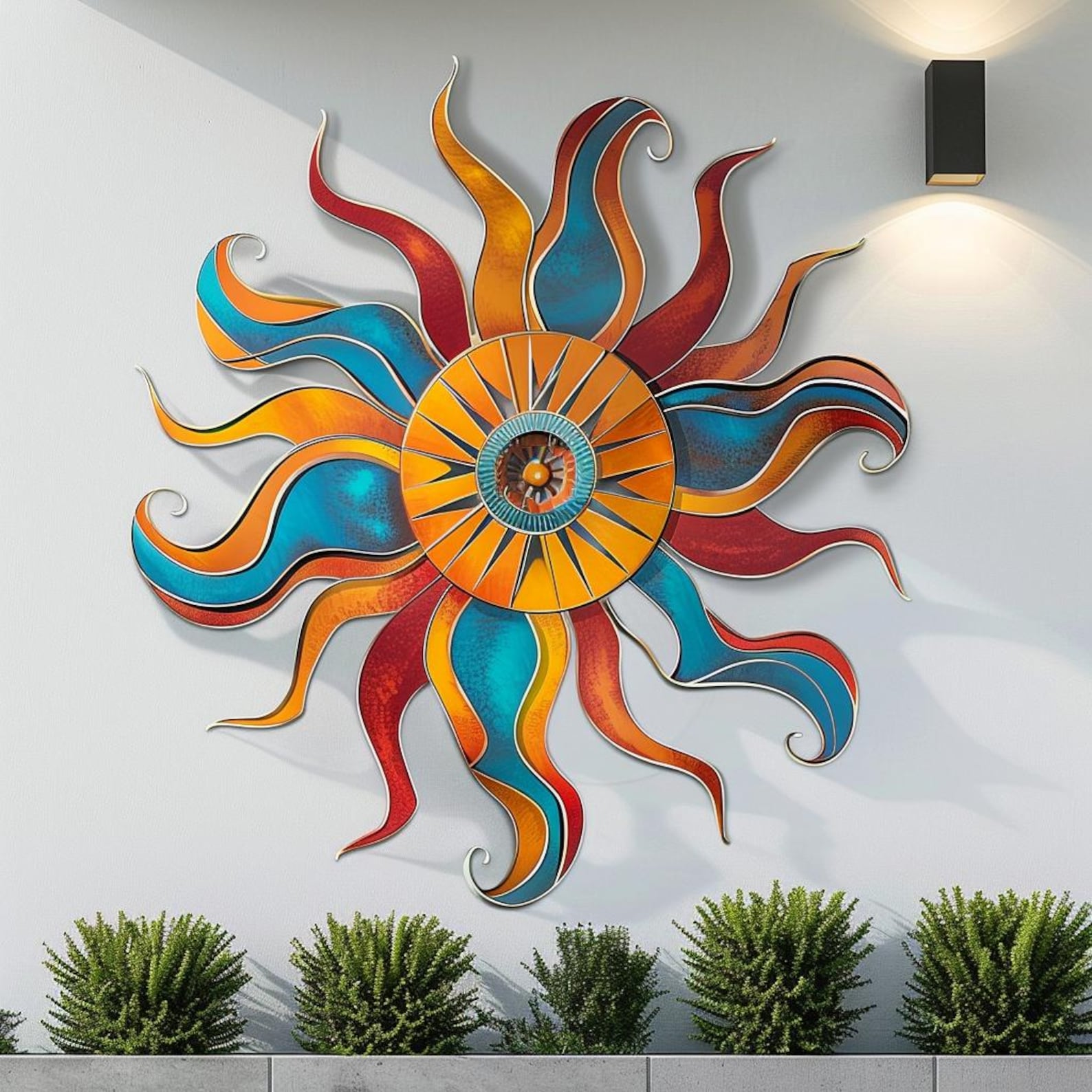 Colorful Sun UV printed aluminum metal wall art for abstract patio garden and living room decor 2