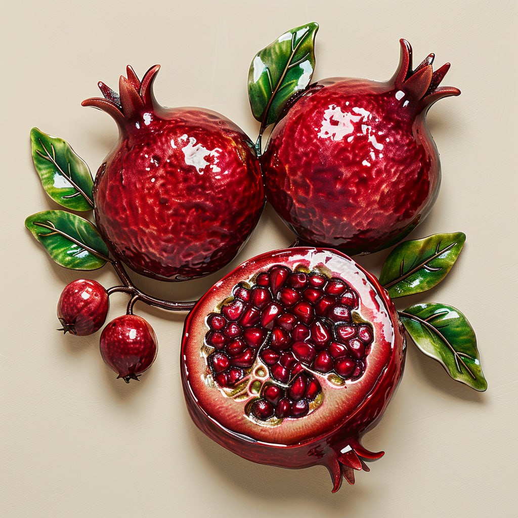 Rustic pomegranate aluminum wall decor with glossy fruit artwork for farmhouse dining room styling 1