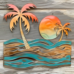 Tropical palm beach metal wall art coastal ocean decor 1