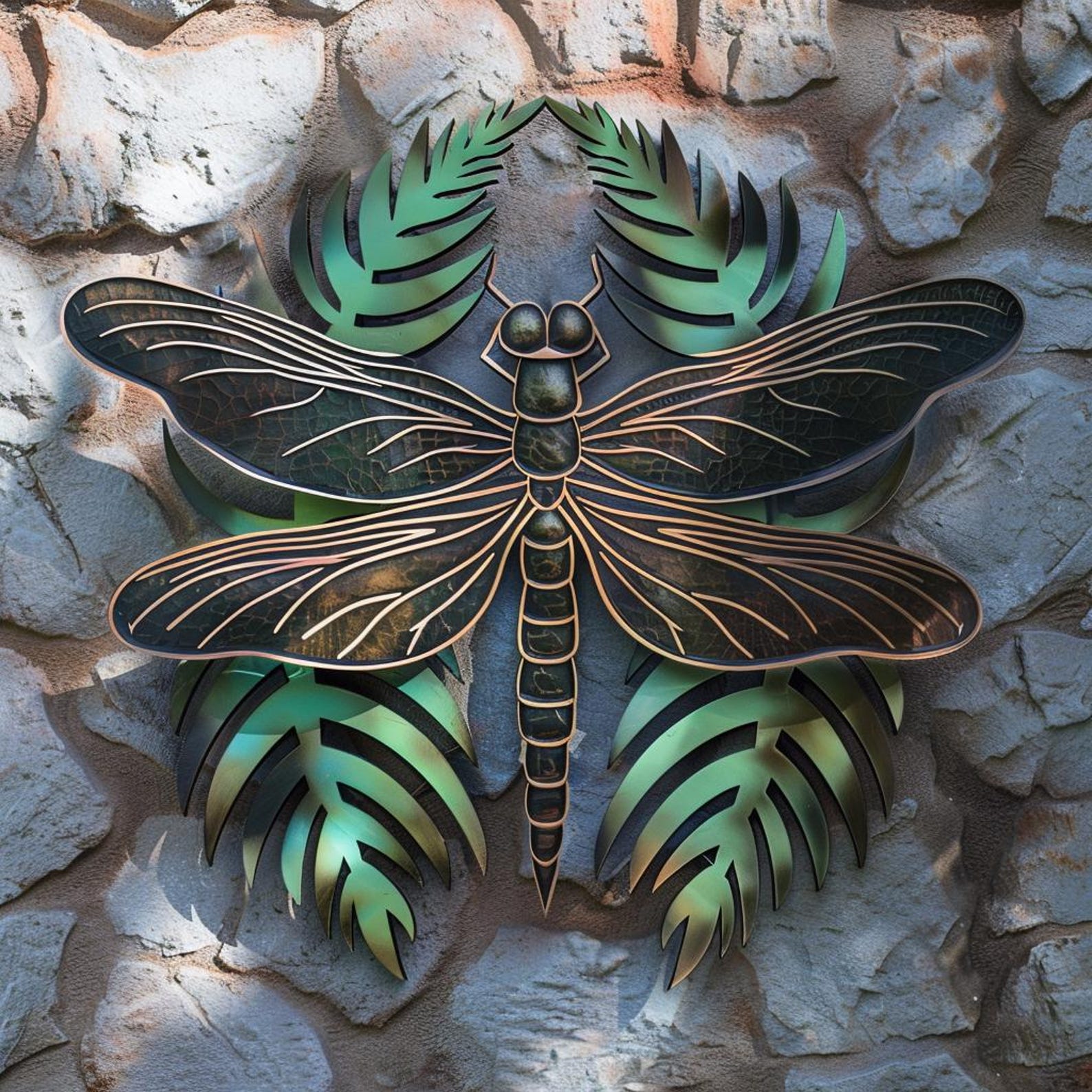 Dragonfly metal wall art with tropical leaves botanical aluminum wall decor 1