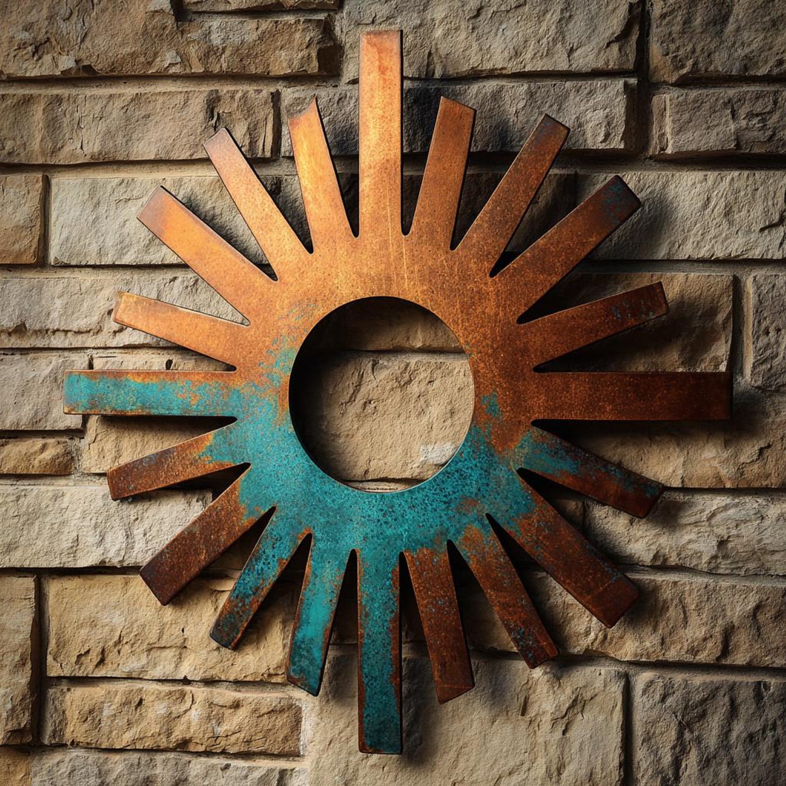 Rustic sunburst ring metal wall art southwestern outdoor decor 1