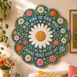 Be Kind Daisy Peace UV printed aluminum metal wall art for inspirational floral living room bedroom and patio decor 2