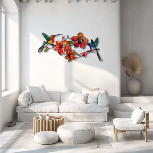 Hummingbird Flower UV printed aluminum metal wall art for tropical living room and patio decor 2