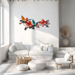 Hummingbird Hibiscus UV printed aluminum metal wall art for tropical living room and patio decor 3
