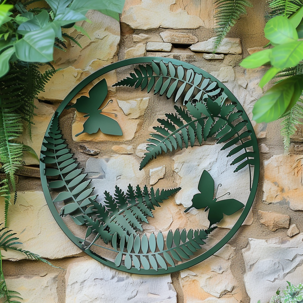Fern butterfly metal wall art botanical garden decor 1