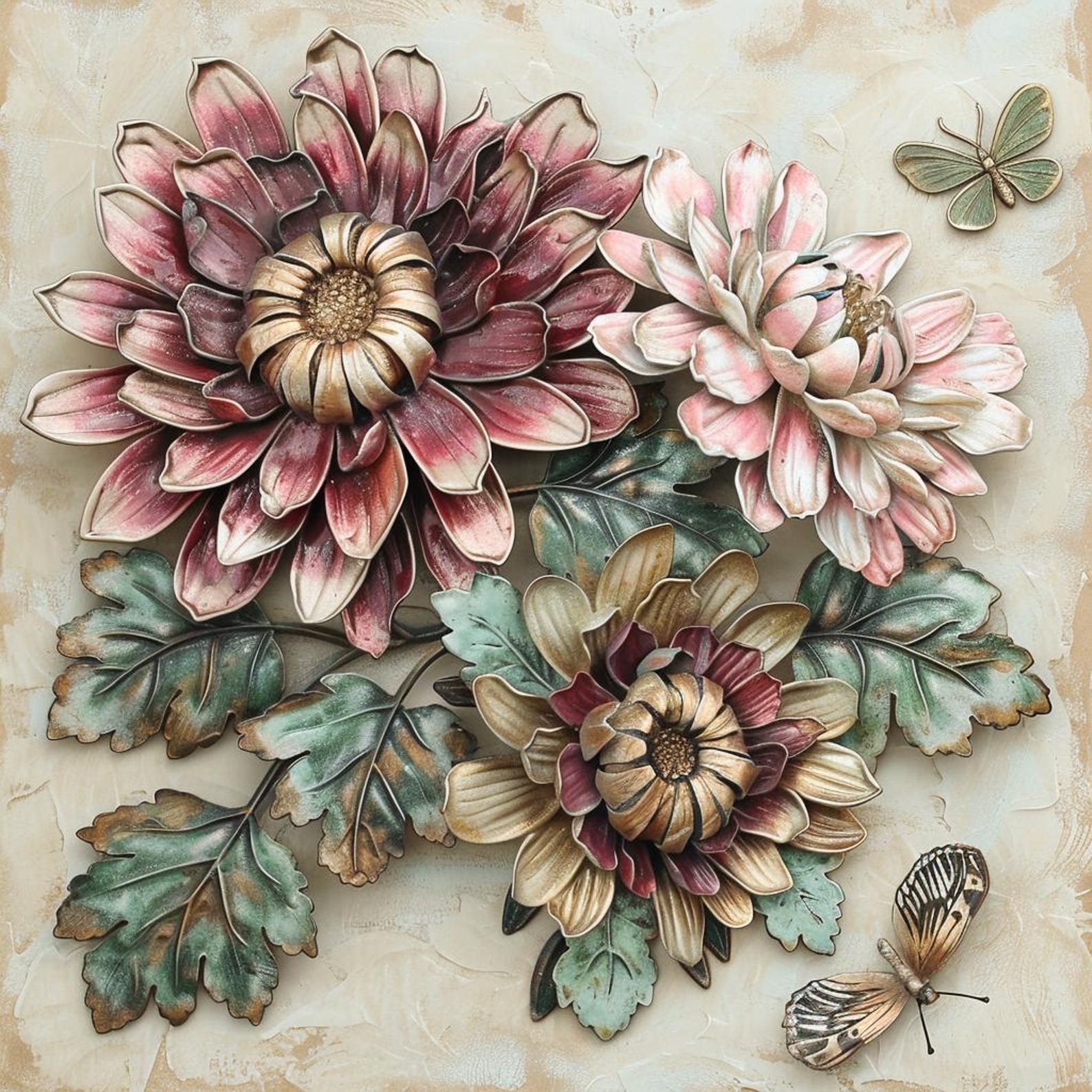 Vintage floral butterfly metal wall art botanical aluminum wall decor 1