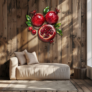 Rustic pomegranate aluminum wall decor with glossy fruit artwork for farmhouse dining room styling 2