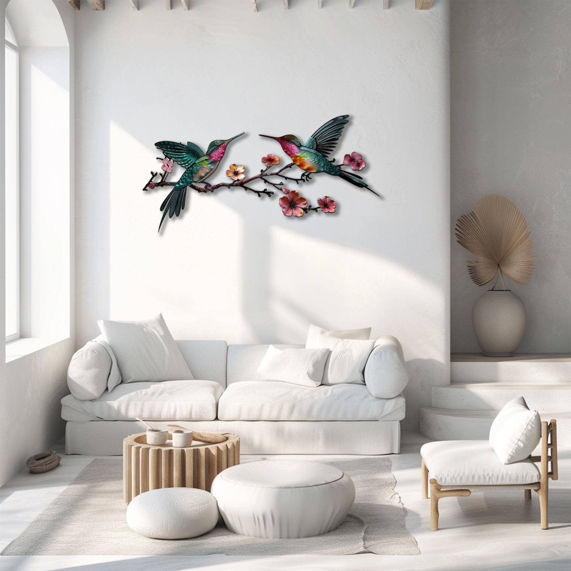 Hummingbird Branch UV printed aluminum metal wall art for floral living room and patio decor 2