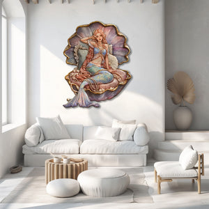 Mermaid Pearl Seashell UV printed aluminum metal wall art for ocean bedroom nursery and beach house decor 3
