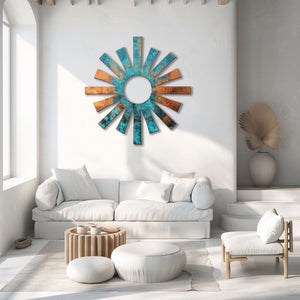Turquoise sunburst metal wall art rustic southwestern outdoor decor 2