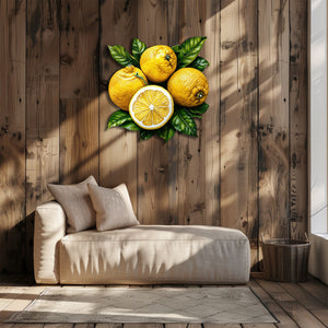 Rustic lemon aluminum wall decor with textured citrus artwork for farmhouse dining room styling 2