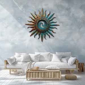 Celestial spiral sun metal wall art rustic southwestern decor 2