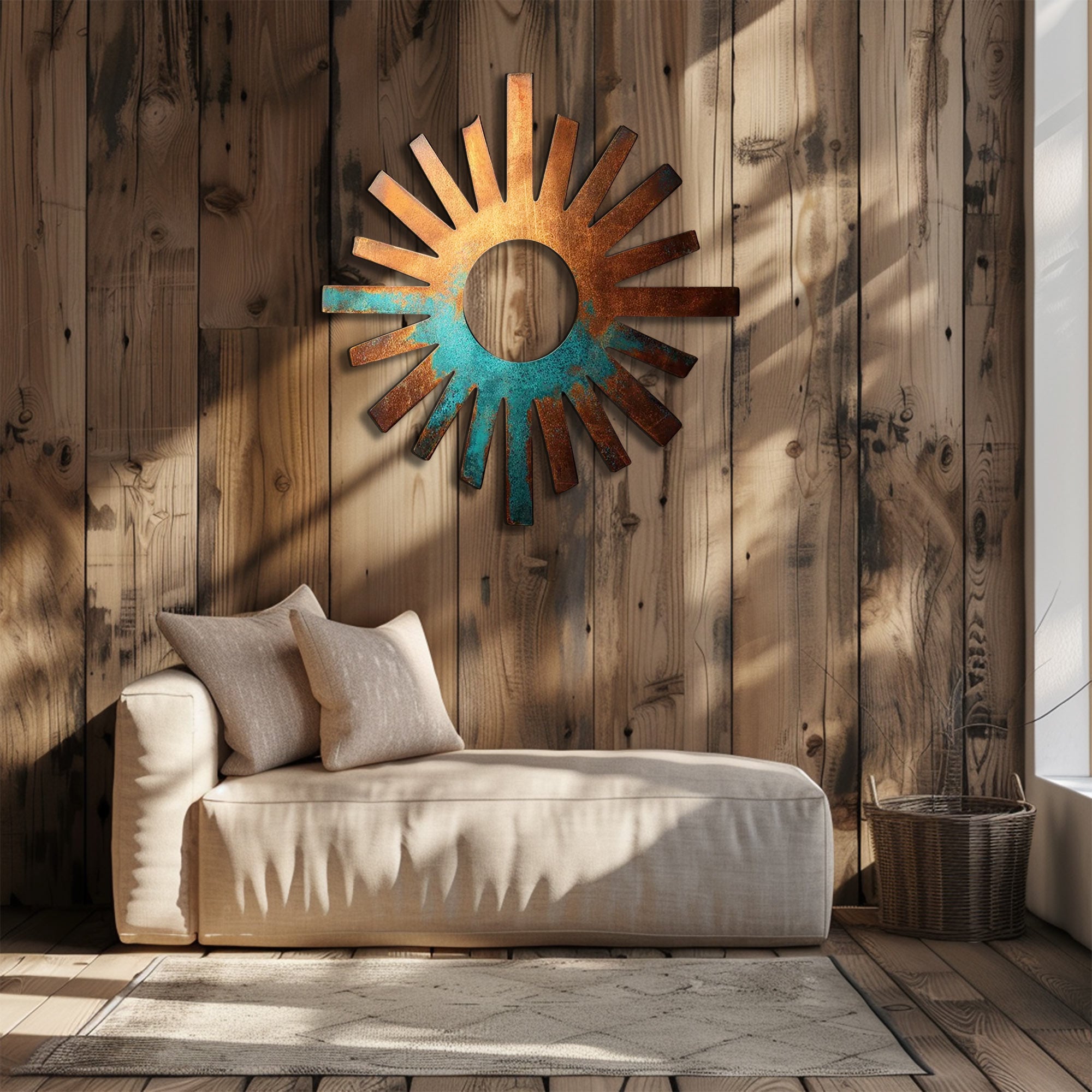Rustic sunburst ring metal wall art southwestern outdoor decor 2