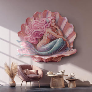 Mermaid Seashell UV printed aluminum metal wall art for ocean bedroom nursery and coastal decor 2