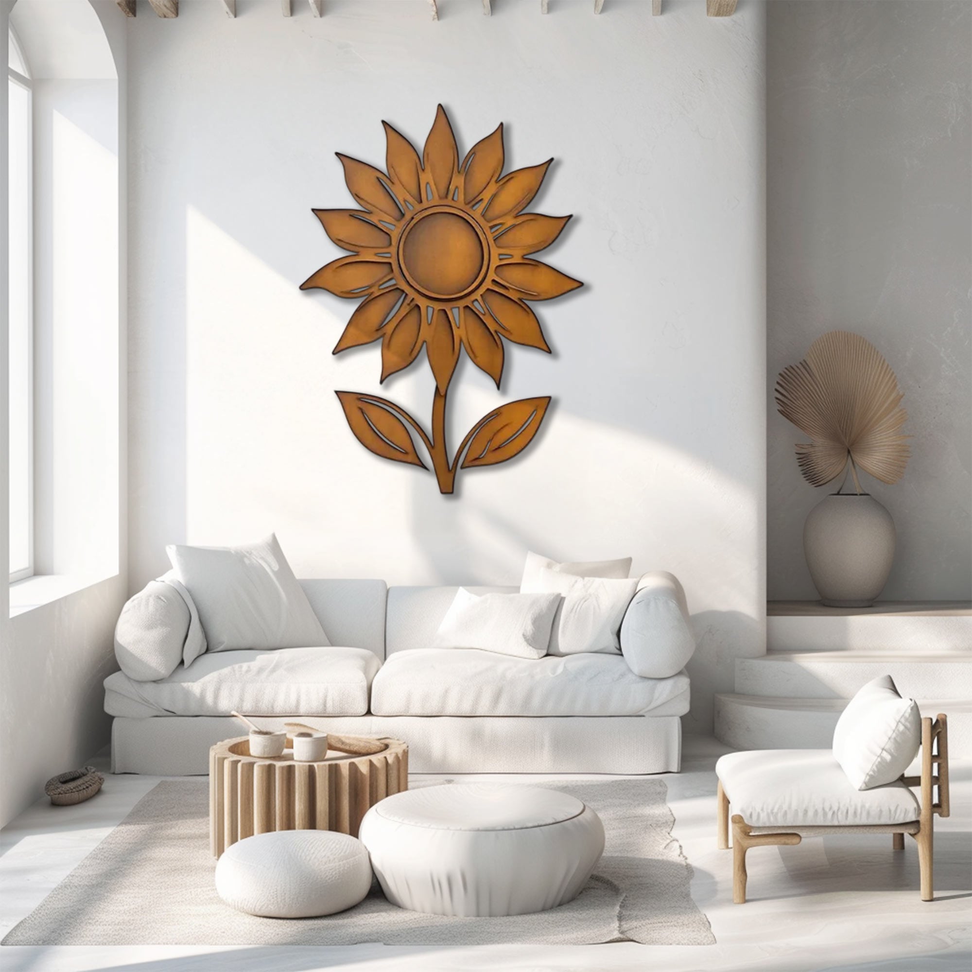 Rustic Sunflower Stem UV printed aluminum metal wall art for outdoor garden patio and farmhouse decor 3