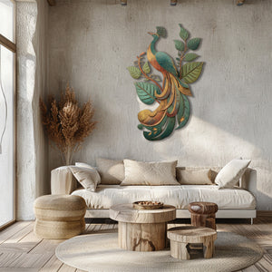 Peacock Leaf UV printed aluminum metal wall art for tropical patio garden and living room decor 3