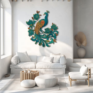 Peacock Floral UV printed aluminum metal wall art for botanical patio garden and living room decor 3