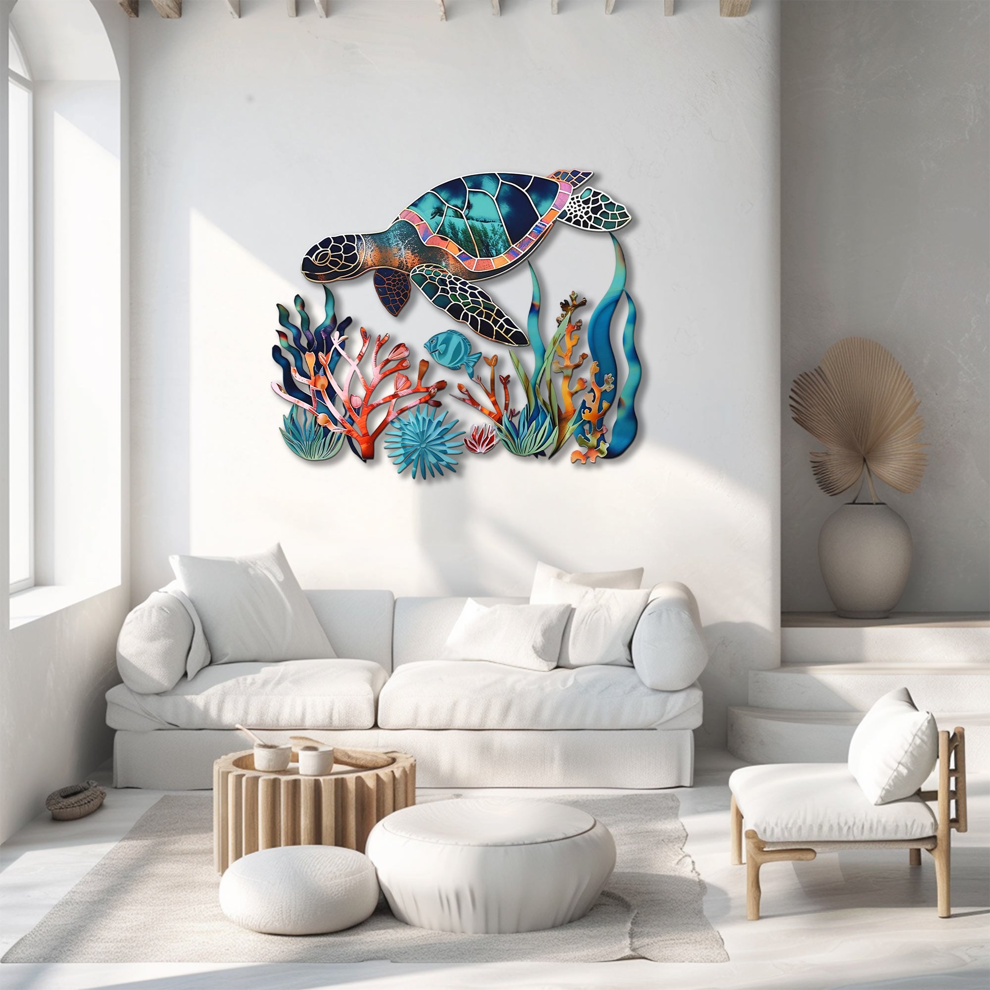 Sea turtle coral reef metal wall art coastal ocean decor 2
