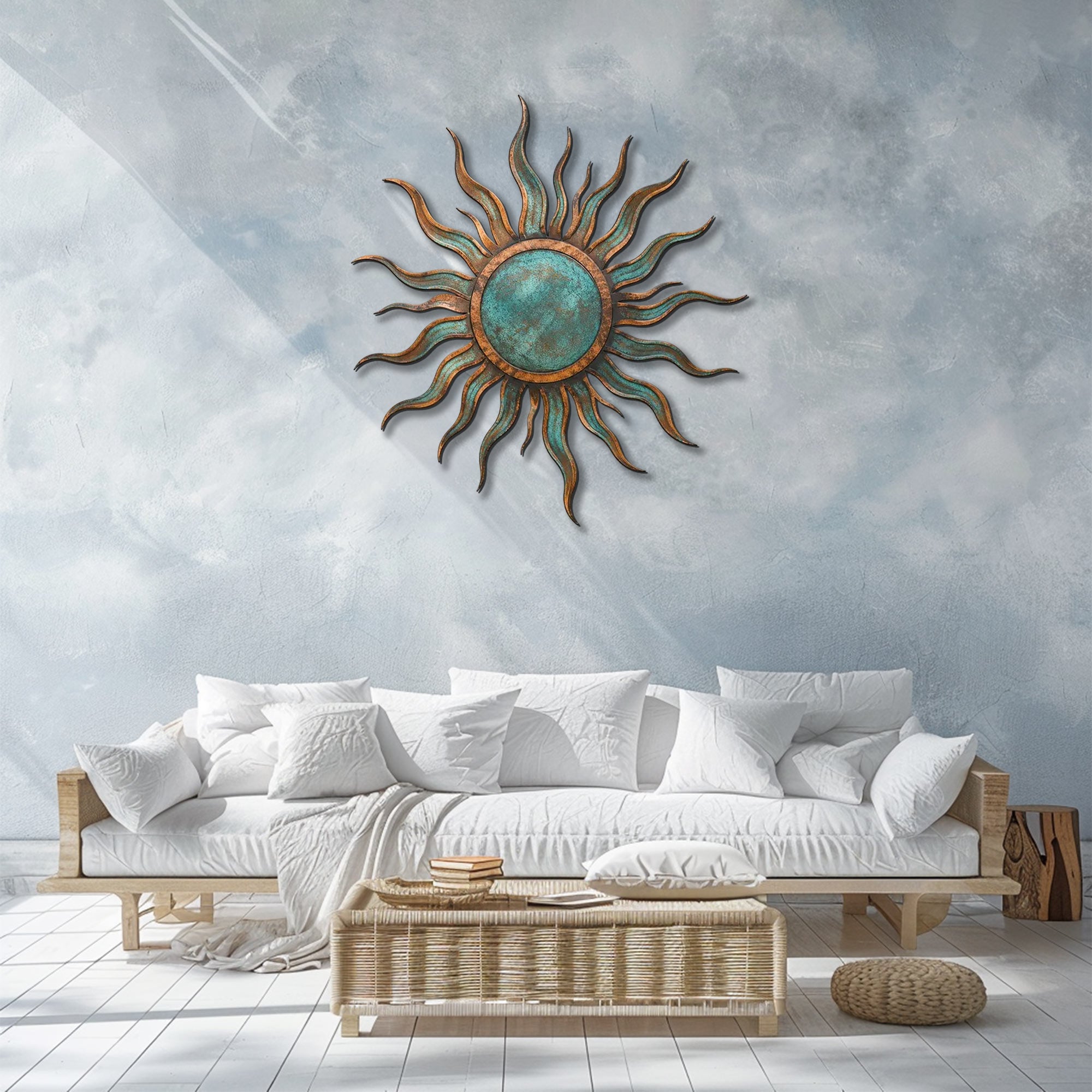 Turquoise sun metal wall art rustic southwestern outdoor wall decor 2