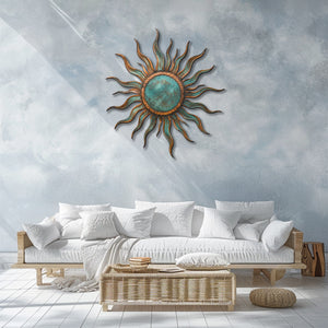 Turquoise sun metal wall art rustic southwestern outdoor wall decor 2