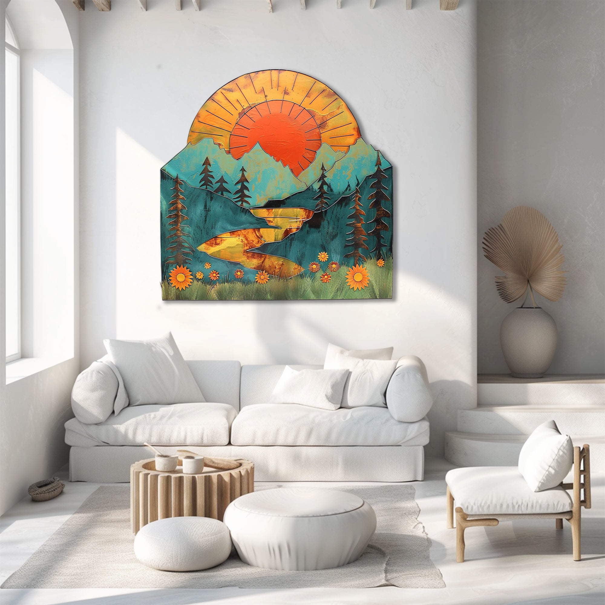Mountain sunset lake metal wall art rustic landscape decor 2