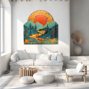 Mountain sunset lake metal wall art rustic landscape decor 2