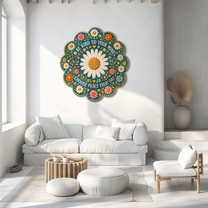 Be Kind Daisy Peace UV printed aluminum metal wall art for inspirational floral living room bedroom and patio decor 3