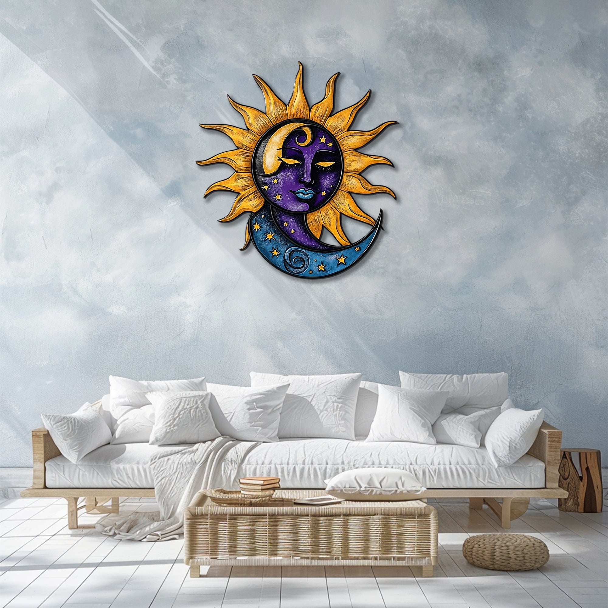Celestial metal wall art with faux 3D cosmic artwork for spiritual decor 2