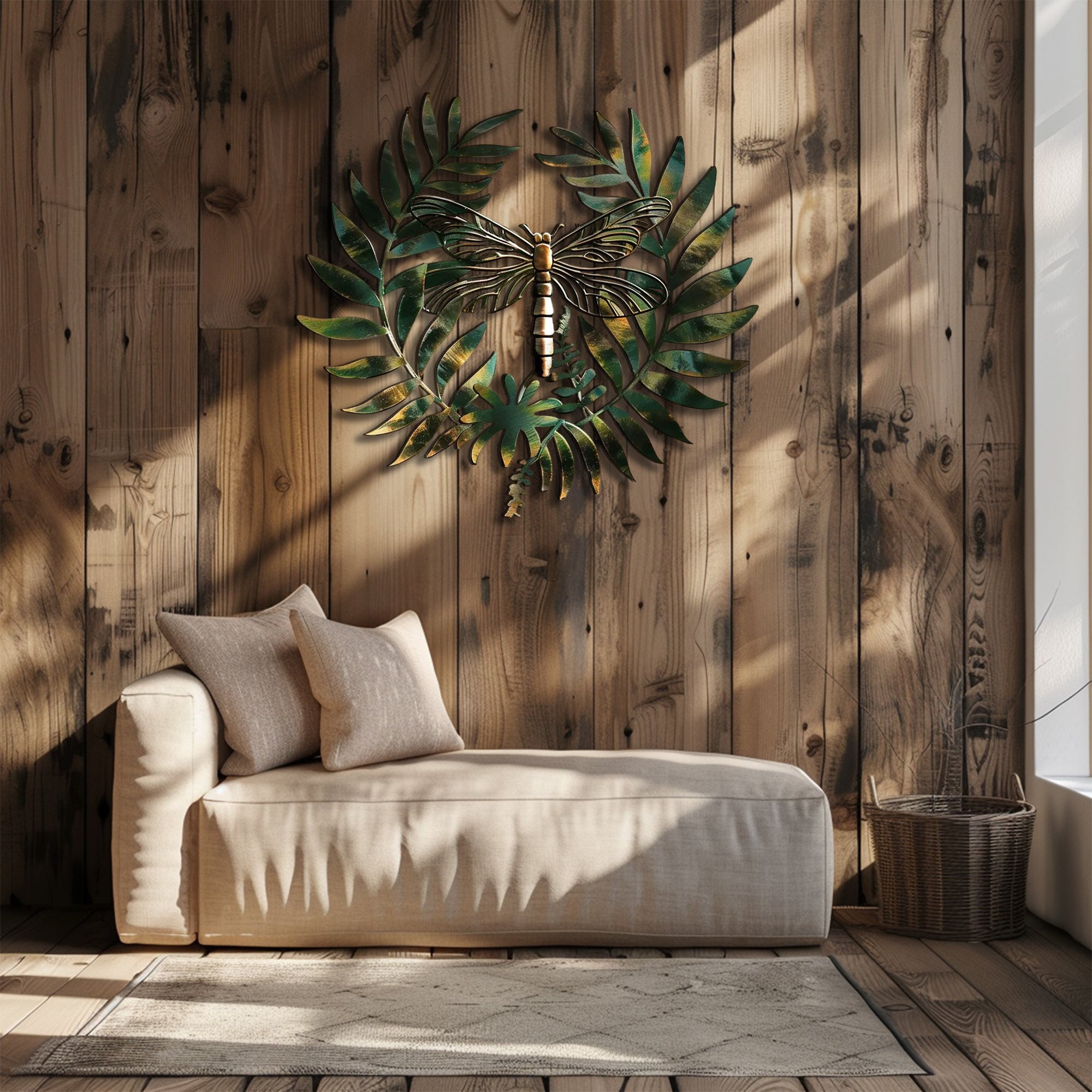 Dragonfly botanical metal wall art with tropical leaves aluminum wall decor 2