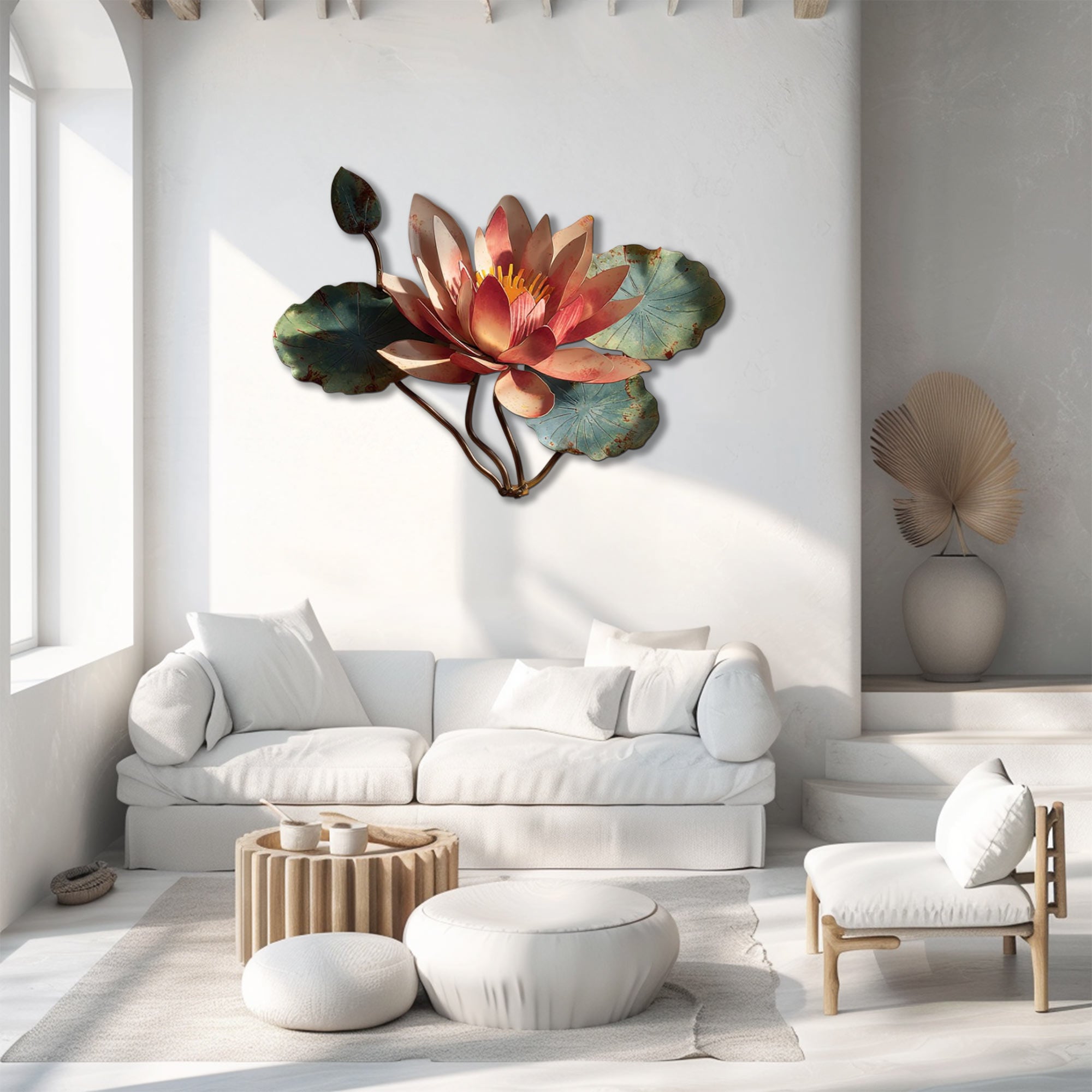 Lotus bloom metal wall art with lily pads and zen botanical styling 3