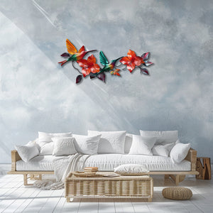 Hummingbird Hibiscus UV printed aluminum metal wall art for tropical living room and patio decor 4