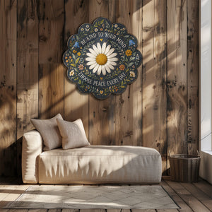 Be Kind Daisy Peace UV printed aluminum metal wall art for dark floral living room bedroom and patio decor 3