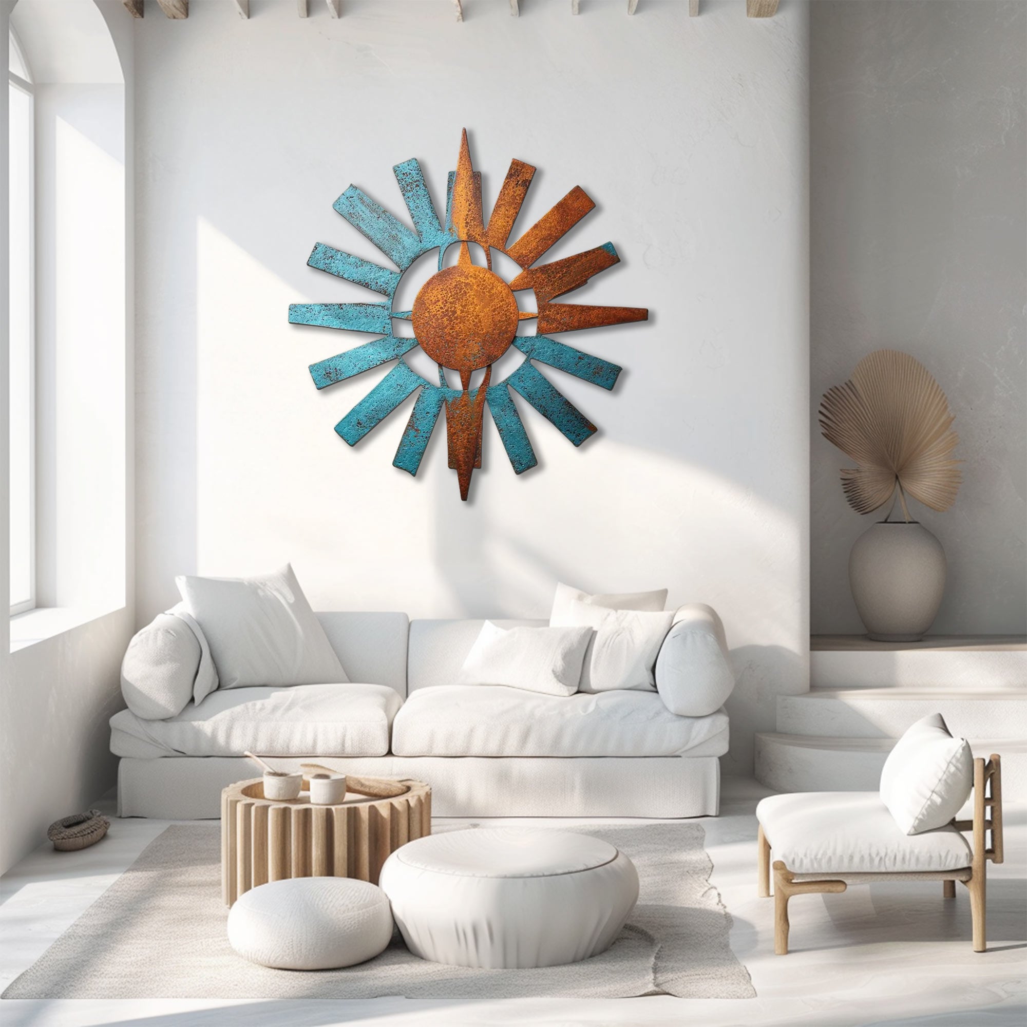 Rustic sunburst metal wall art southwestern outdoor aluminum wall decor 2