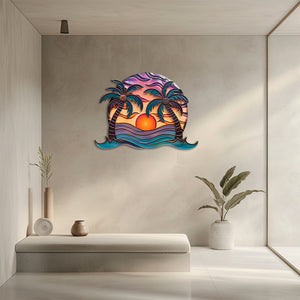 Tropical palm sunset metal wall art coastal beach decor 2